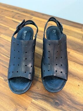 Born Galoa Black Perforated Leather Slingback Mules